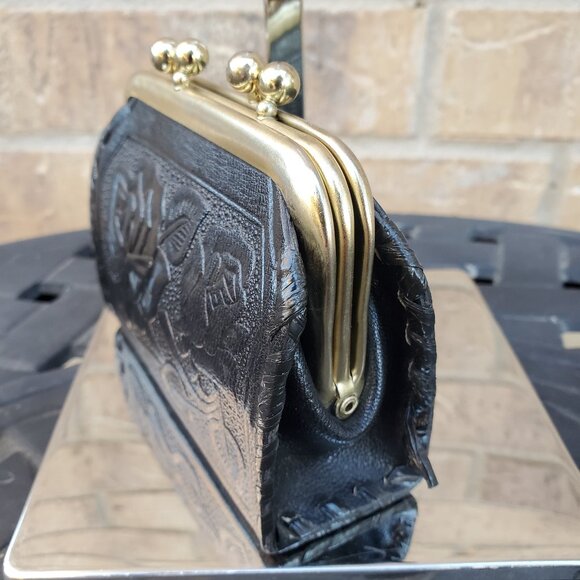Black Mexican Hand Tooled Coin purse - Picture 3 of 5